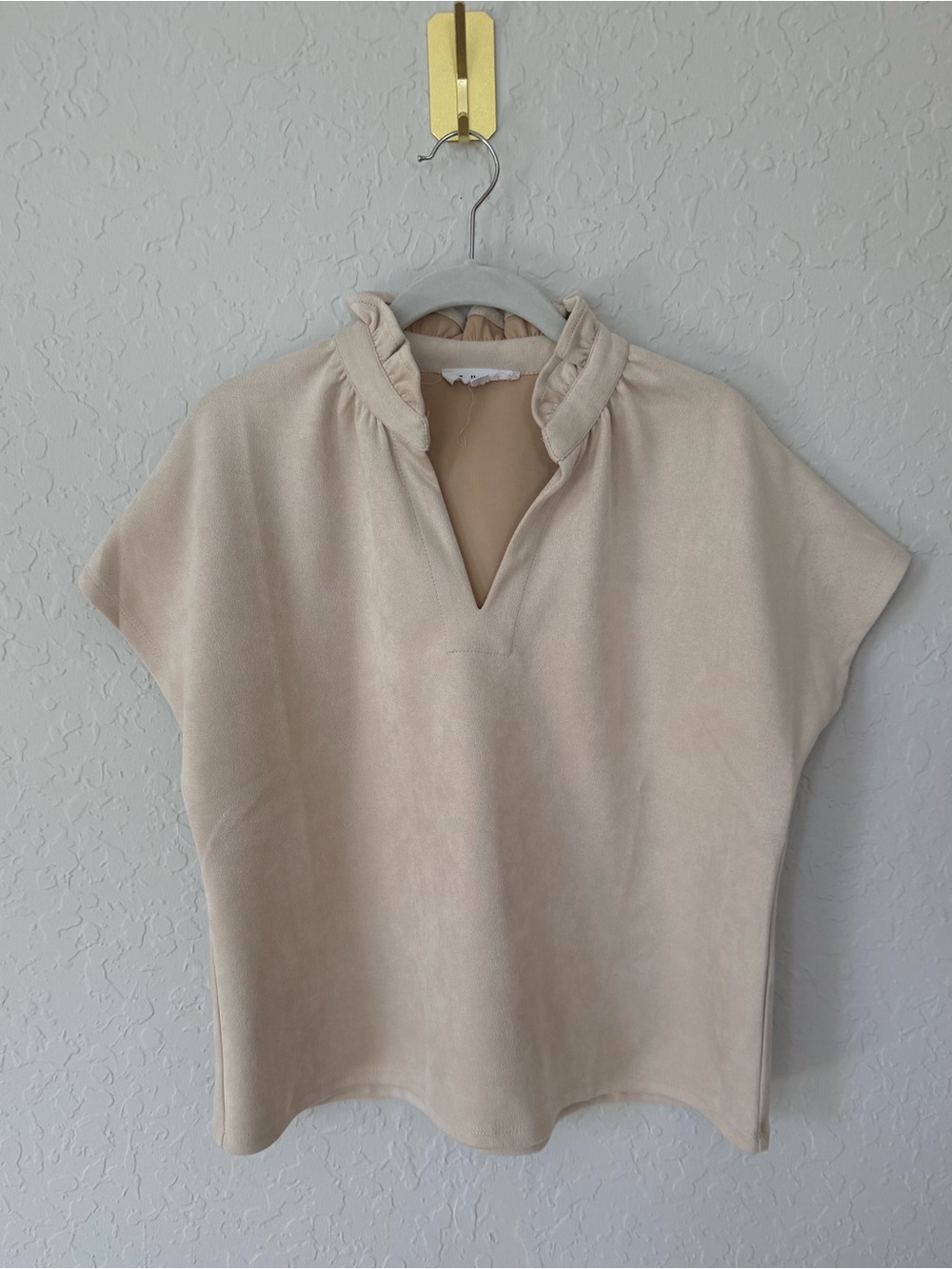TMHL Short Sleeve Suede Top in Cream size Medium